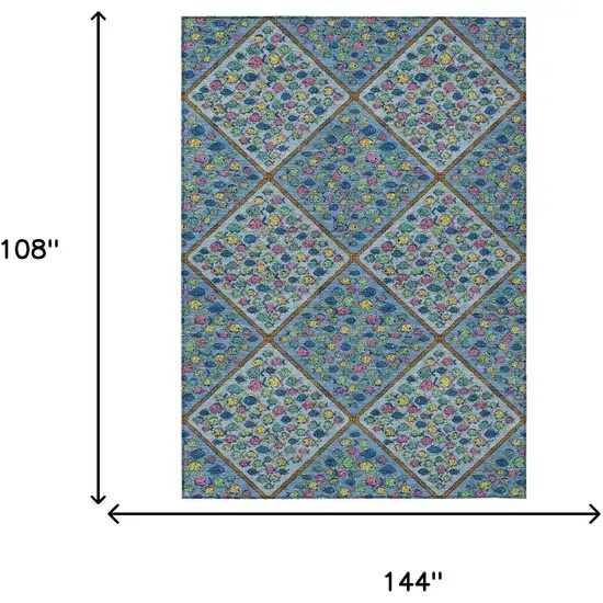 Blue And Yellow Abstract Washable Indoor Outdoor Area Rug Photo 5