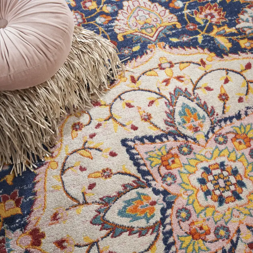 Blue And Yellow Floral Medallion Area Rug Photo 9