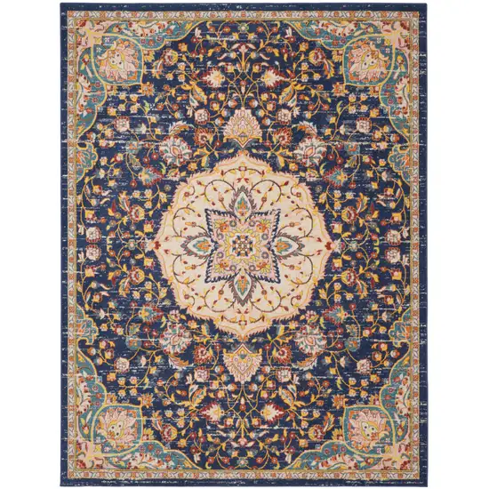 Blue And Yellow Floral Medallion Area Rug Photo 5