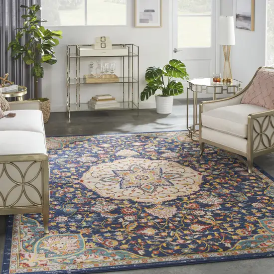 Blue And Yellow Floral Medallion Area Rug Photo 3