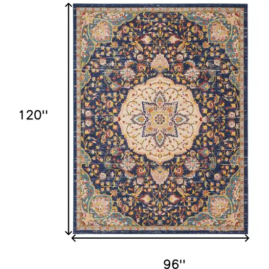 Blue And Yellow Floral Medallion Area Rug Photo 3