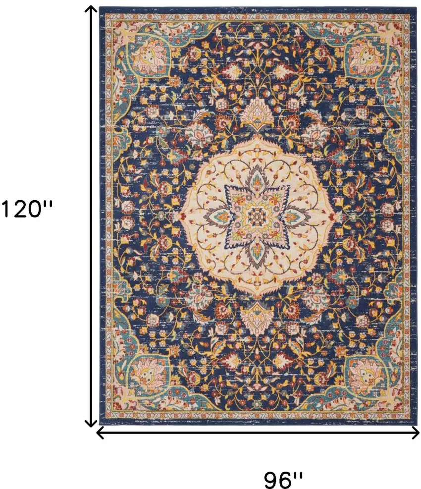Blue And Yellow Floral Medallion Area Rug Photo 3