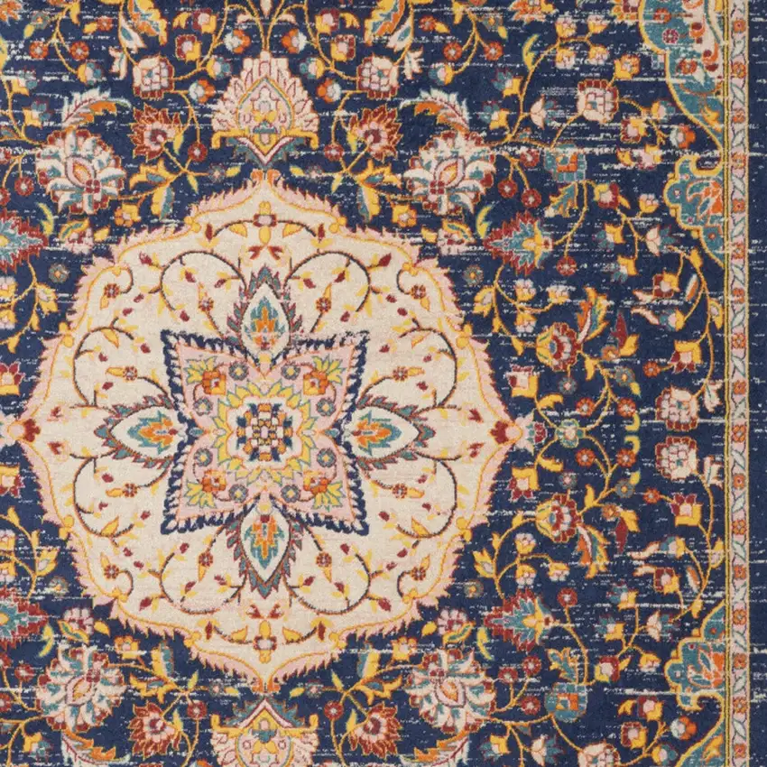 Blue And Yellow Floral Medallion Area Rug Photo 5