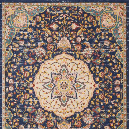 Blue And Yellow Floral Medallion Area Rug Photo 7