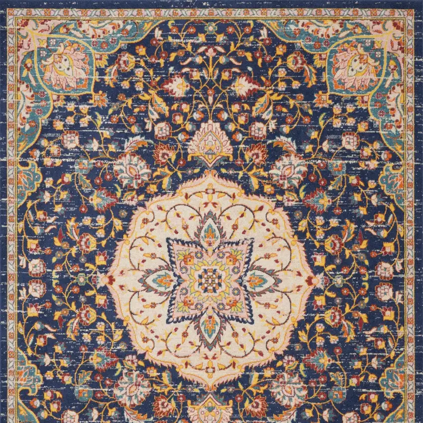 Blue And Yellow Floral Medallion Area Rug Photo 7