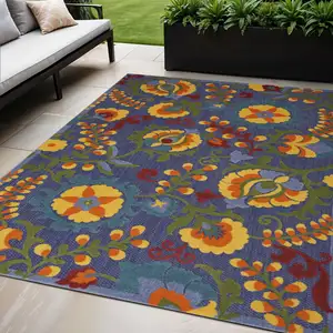 Photo of Blue And Yellow Floral Power Loom Area Rug