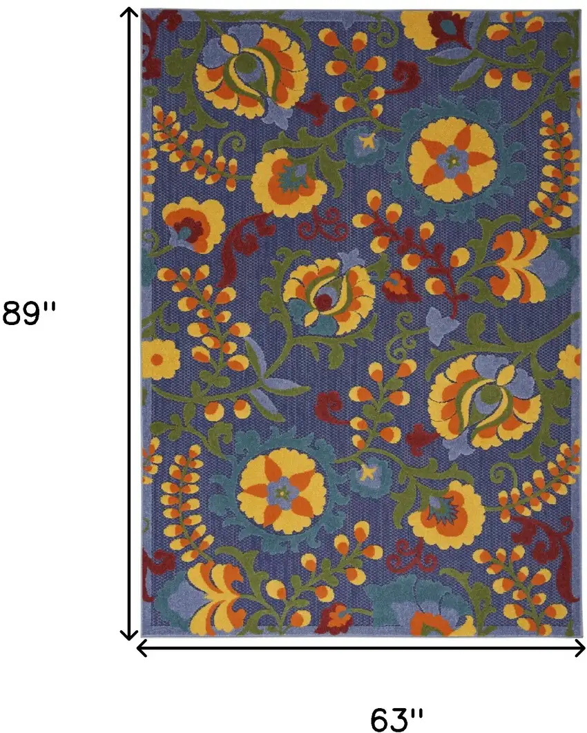 Blue And Yellow Floral Power Loom Area Rug Photo 3