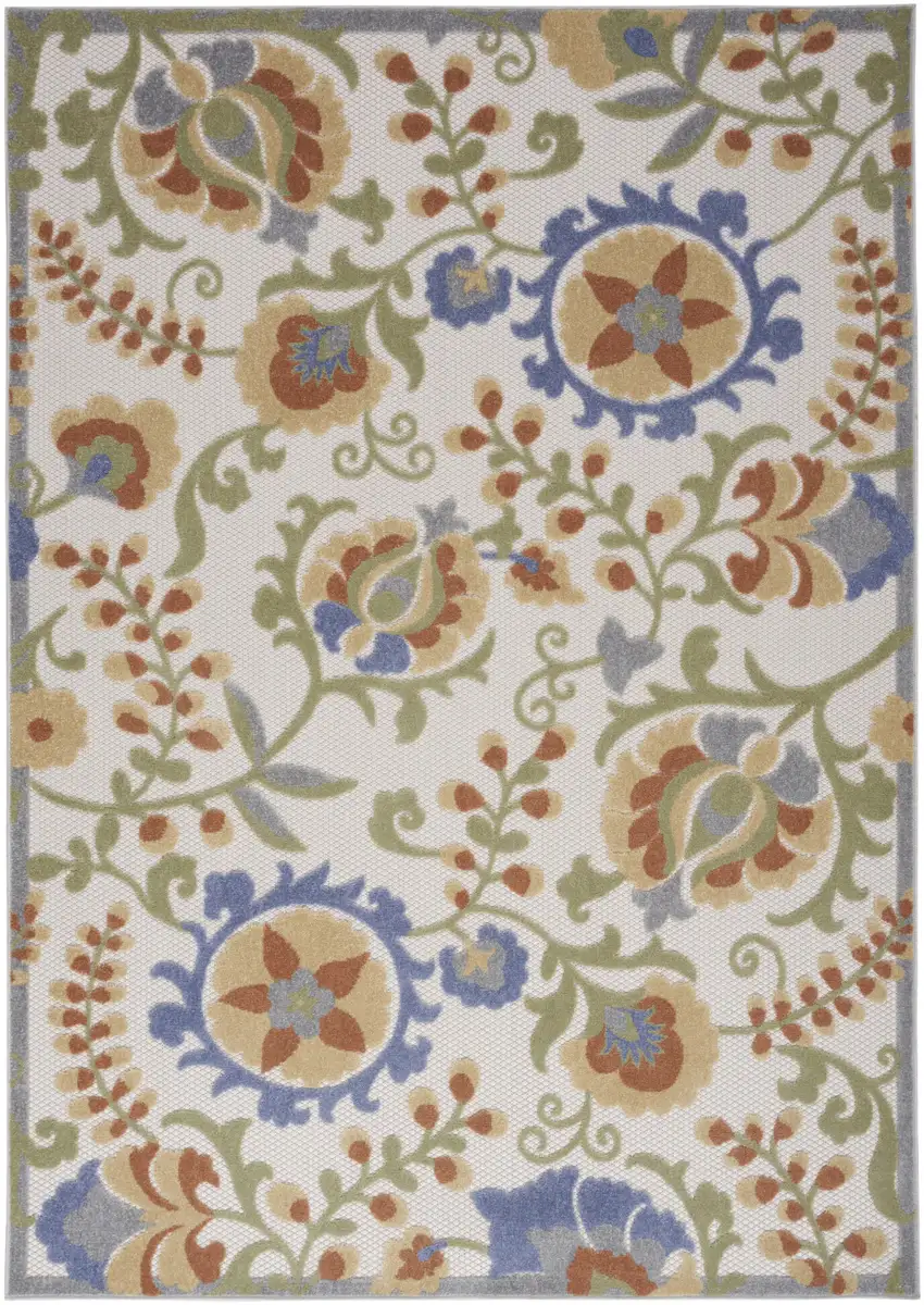 Ivory And Blue Indoor Outdoor Area Rug Photo 1