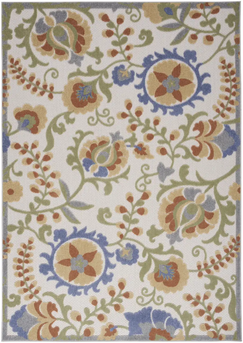 Blue And Yellow Floral Power Loom Area Rug Photo 1