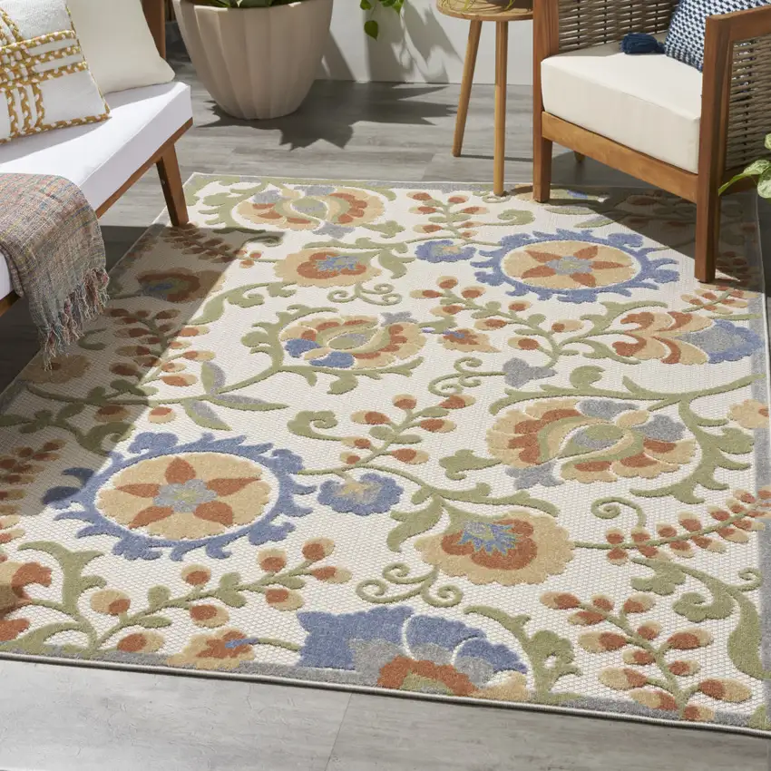Ivory And Blue Indoor Outdoor Area Rug Photo 8