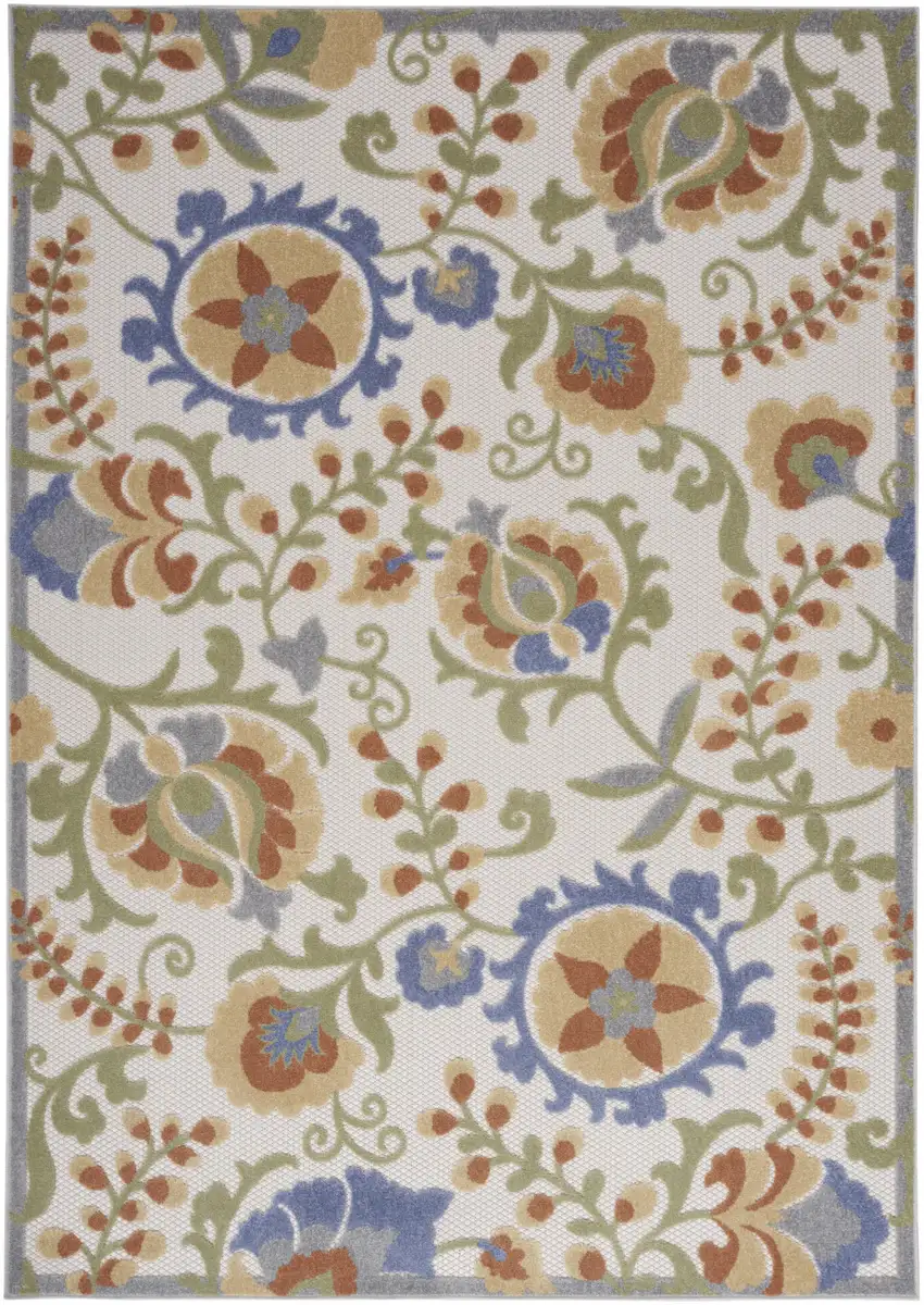 Ivory and Blue Indoor Outdoor Area Rug Photo 5