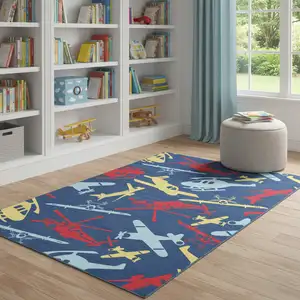 Photo of Blue And Yellow Helicopter Youthful Washable Area Rug