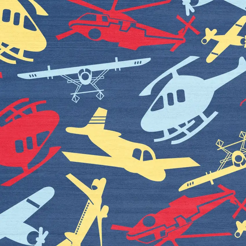 Blue And Yellow Helicopter Youthful Washable Area Rug Photo 8