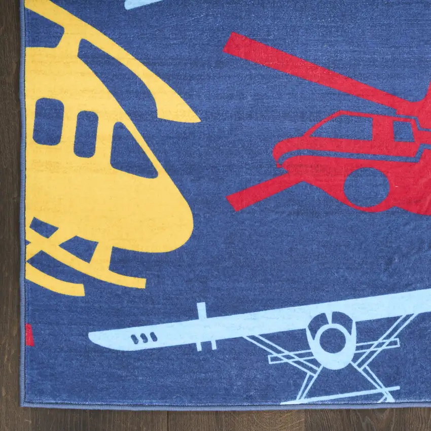 Blue And Yellow Helicopter Youthful Washable Area Rug Photo 9