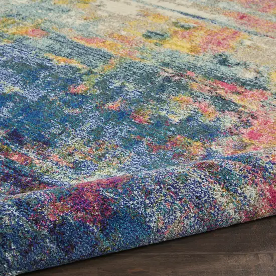 8' X 8' Blue And Yellow Round Abstract Power Loom Non Skid Area Rug Photo 8