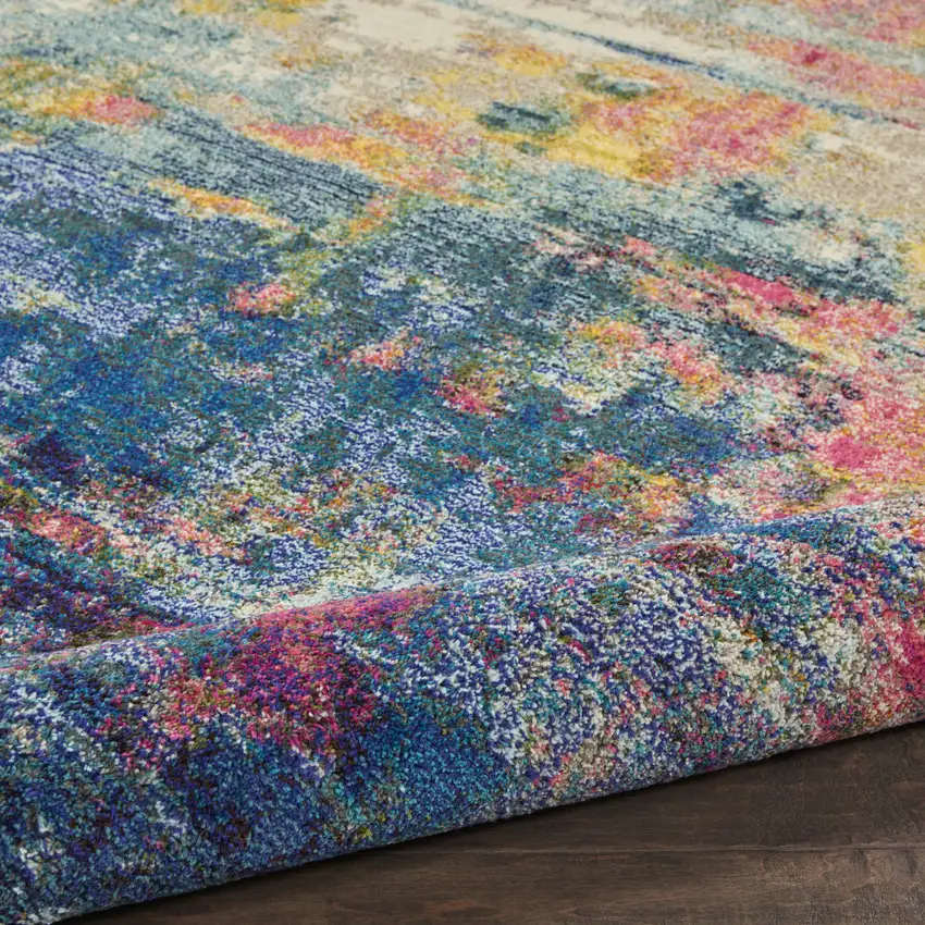 8' X 8' Blue And Yellow Round Abstract Power Loom Non Skid Area Rug Photo 8