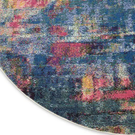 8' X 8' Blue And Yellow Round Abstract Power Loom Non Skid Area Rug Photo 9