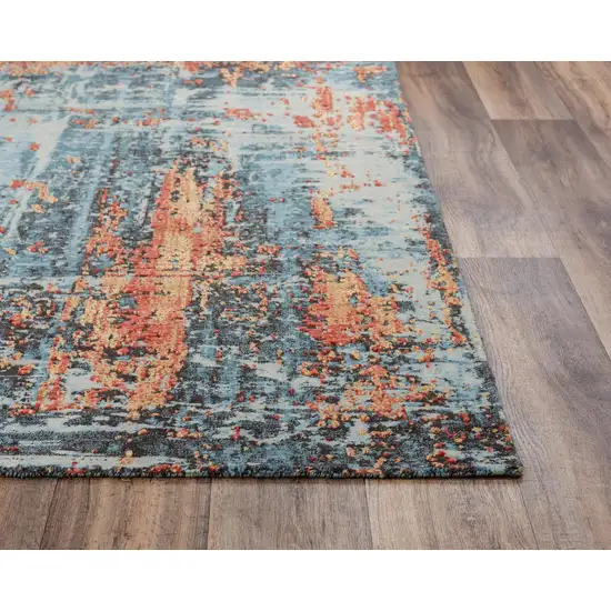 Blue Apricot And Ivory New Zealand Lambs Wool Abstract Hand Carved Handmade Area Rug Photo 2