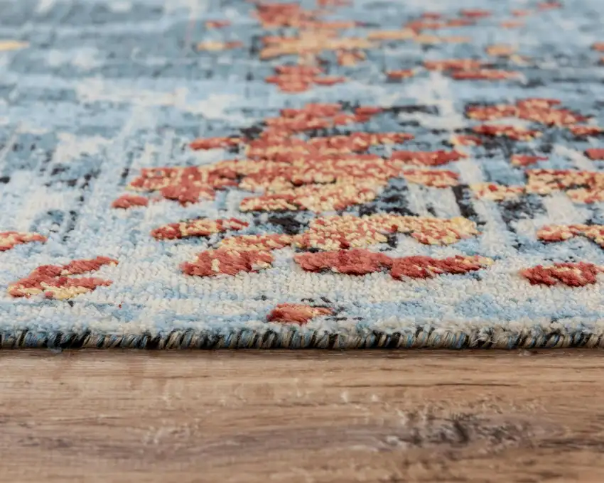 Blue Apricot And Ivory New Zealand Lambs Wool Abstract Hand Carved Handmade Area Rug Photo 5