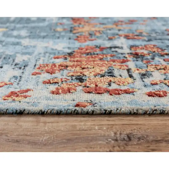 Blue Apricot And Ivory New Zealand Lambs Wool Abstract Hand Carved Handmade Area Rug Photo 5