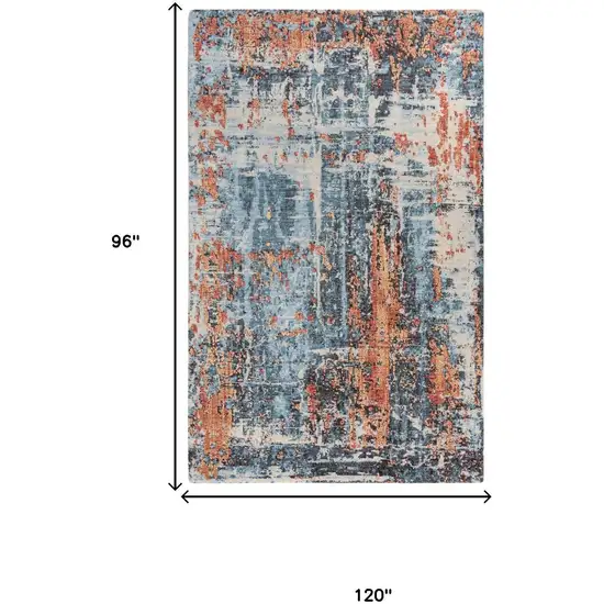 Blue Apricot And Ivory New Zealand Lambs Wool Abstract Hand Carved Handmade Area Rug Photo 6