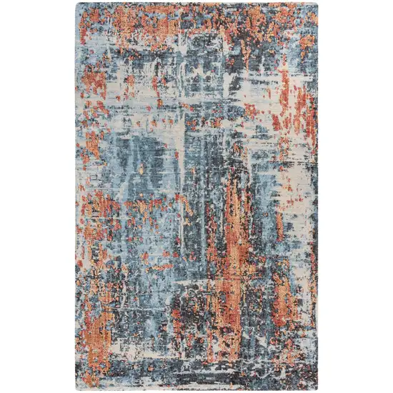 Blue Apricot And Ivory New Zealand Lambs Wool Abstract Hand Carved Handmade Area Rug Photo 1