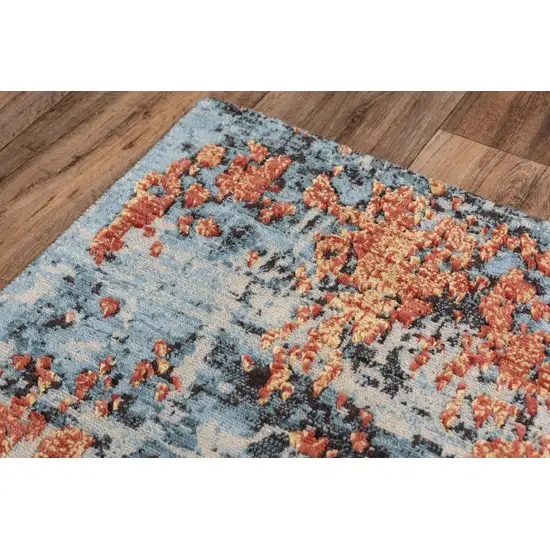 Blue Apricot And Ivory New Zealand Lambs Wool Abstract Hand Carved Handmade Area Rug Photo 4