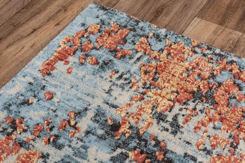 Blue Apricot And Ivory New Zealand Lambs Wool Abstract Hand Carved Handmade Area Rug Photo 4