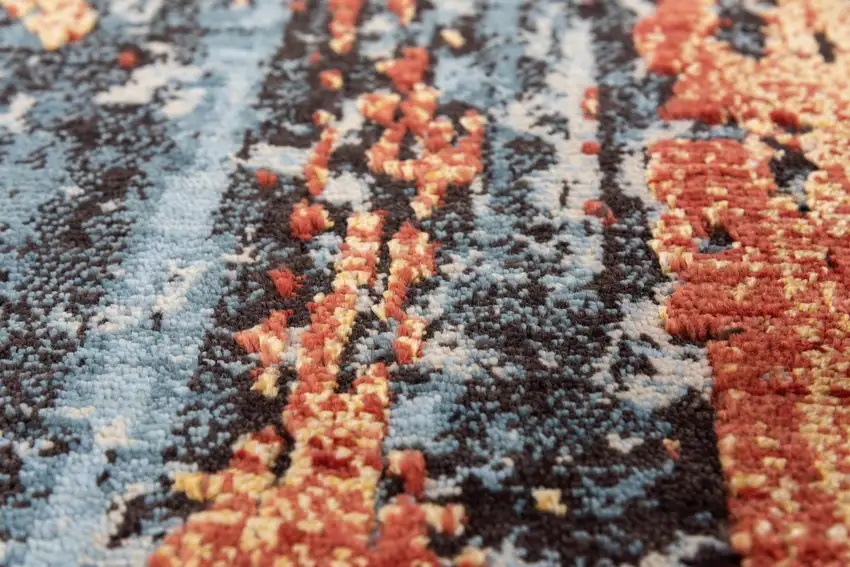 Blue Apricot And Ivory New Zealand Lambs Wool Abstract Hand Carved Handmade Area Rug Photo 3