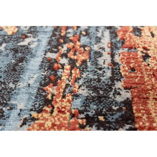 Blue Apricot And Ivory New Zealand Lambs Wool Abstract Hand Carved Handmade Area Rug Photo 3