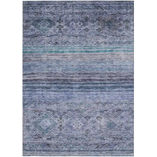 Blue Aqua And Charcoal Floral Washable Indoor Outdoor Area Rug Photo 7