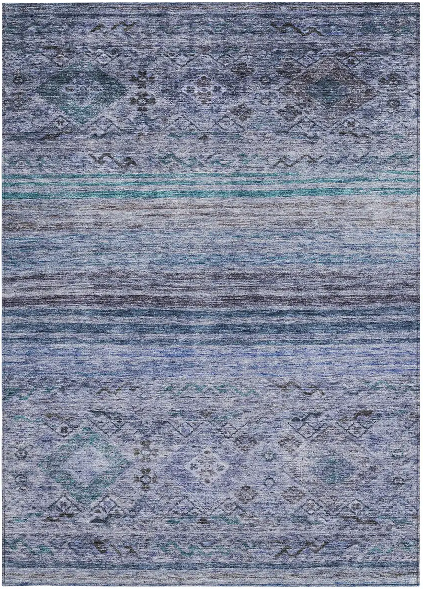 Blue Aqua And Charcoal Floral Washable Indoor Outdoor Area Rug Photo 7