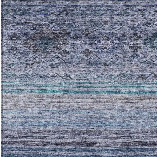 Blue Aqua And Charcoal Floral Washable Indoor Outdoor Area Rug Photo 6