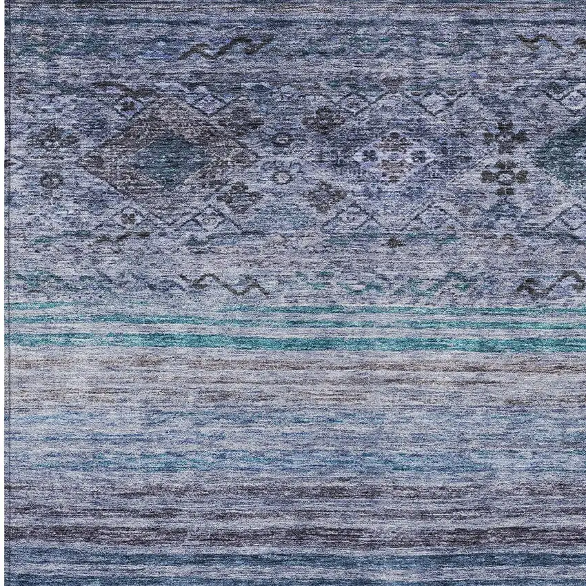 Blue Aqua And Charcoal Floral Washable Indoor Outdoor Area Rug Photo 6
