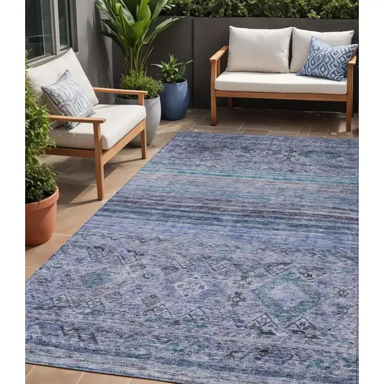 Blue Aqua And Charcoal Floral Washable Indoor Outdoor Area Rug Photo 1