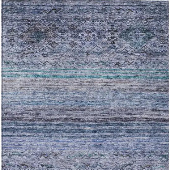 Blue Aqua And Charcoal Floral Washable Indoor Outdoor Area Rug Photo 7
