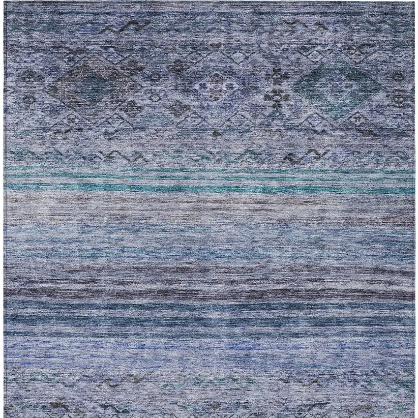 Blue Aqua And Charcoal Floral Washable Indoor Outdoor Area Rug Photo 7