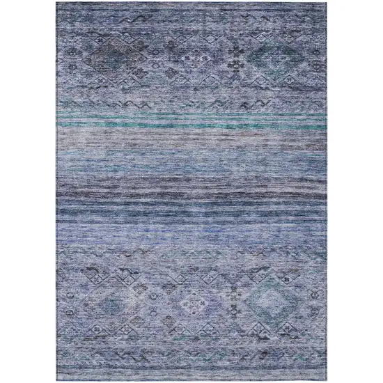 Blue Aqua And Charcoal Floral Washable Indoor Outdoor Area Rug Photo 2