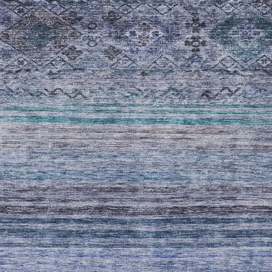 Blue Aqua And Charcoal Floral Washable Indoor Outdoor Area Rug Photo 6