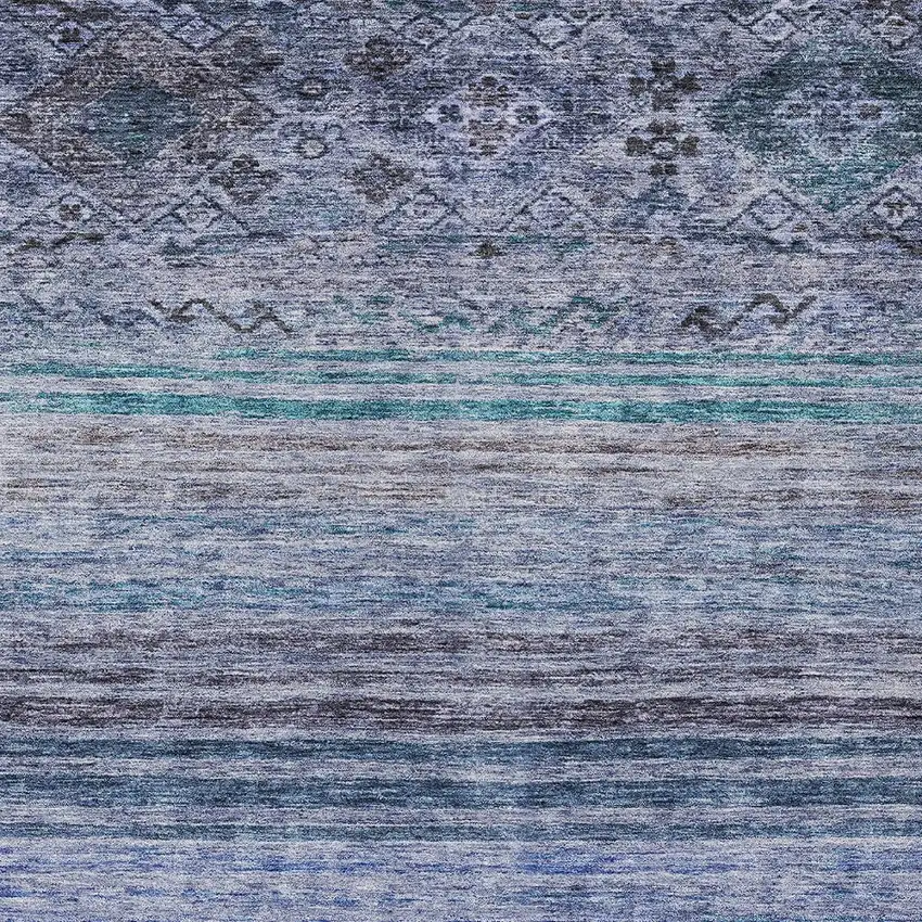 Blue Aqua And Charcoal Floral Washable Indoor Outdoor Area Rug Photo 6