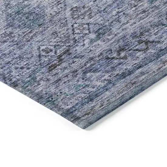 Blue Aqua And Charcoal Floral Washable Indoor Outdoor Area Rug Photo 5