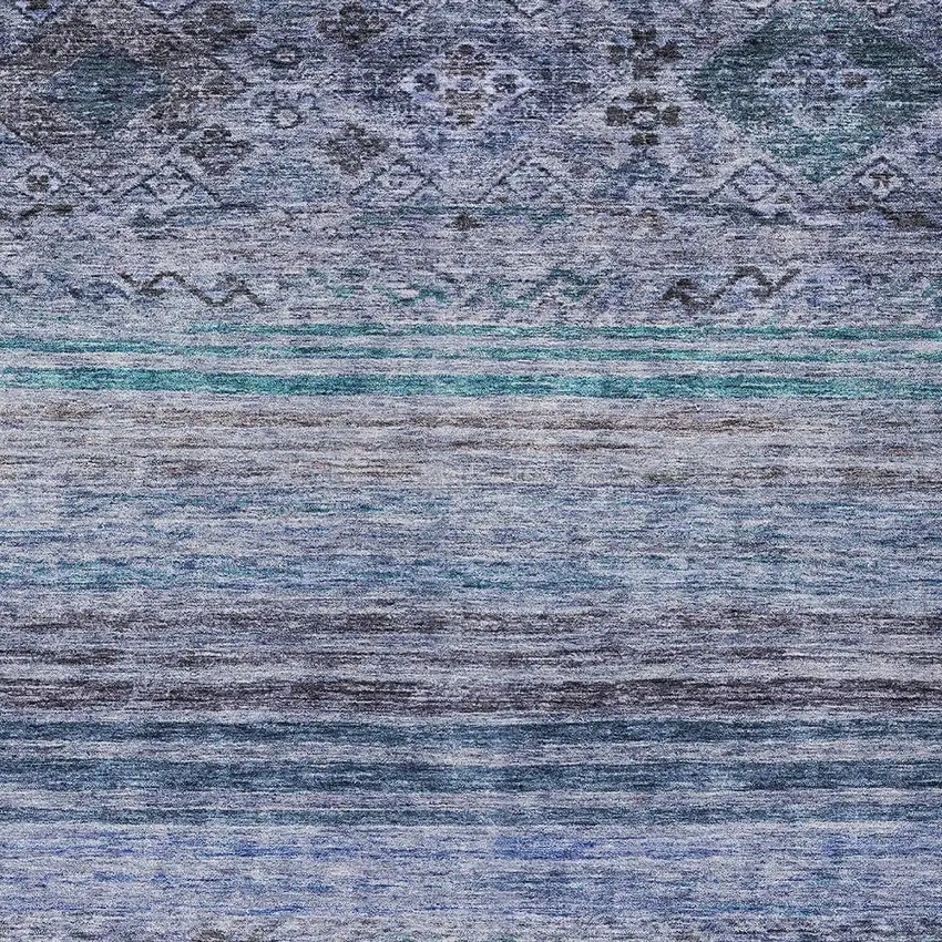 Blue Aqua And Charcoal Floral Washable Indoor Outdoor Area Rug Photo 6
