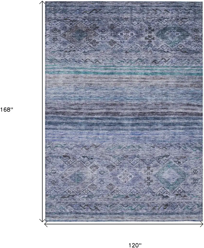 Blue Aqua And Charcoal Floral Washable Indoor Outdoor Area Rug Photo 3