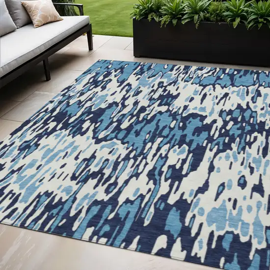 Blue Aqua And Ivory Striped Washable Indoor Outdoor Area Rug Photo 1