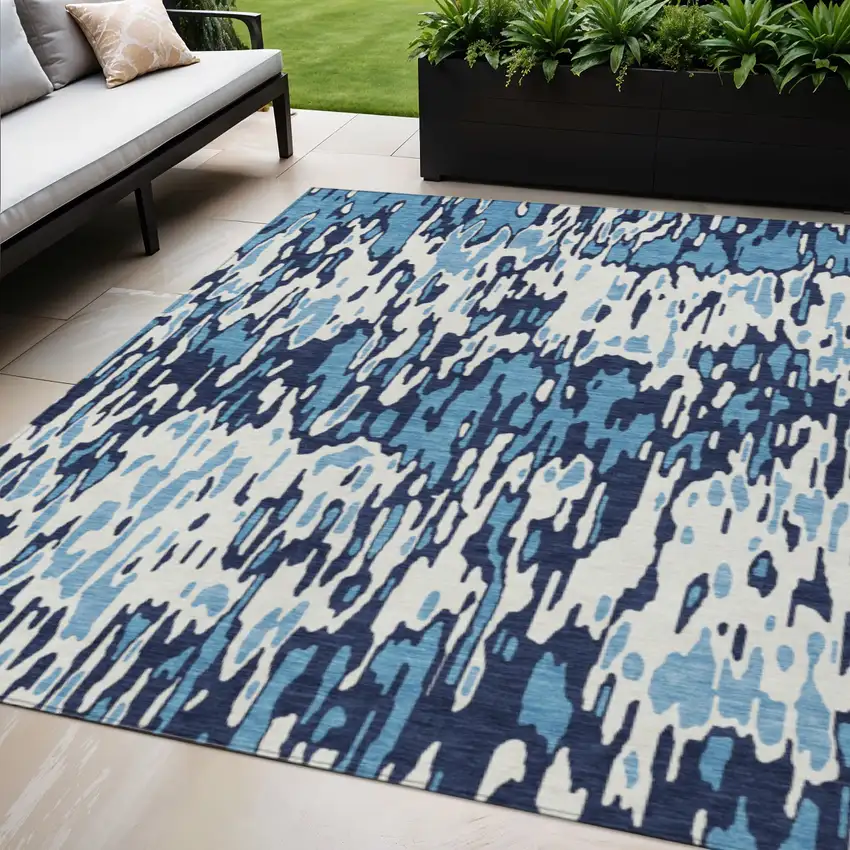 Blue Aqua And Ivory Striped Washable Indoor Outdoor Area Rug Photo 1