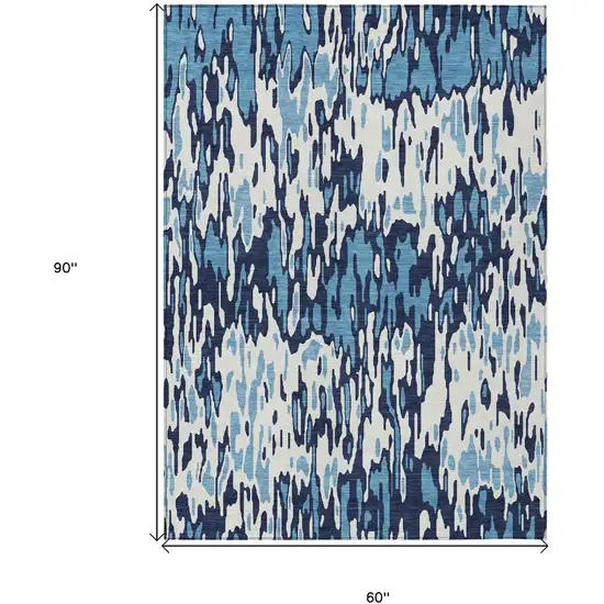 Blue Aqua And Ivory Striped Washable Indoor Outdoor Area Rug Photo 3