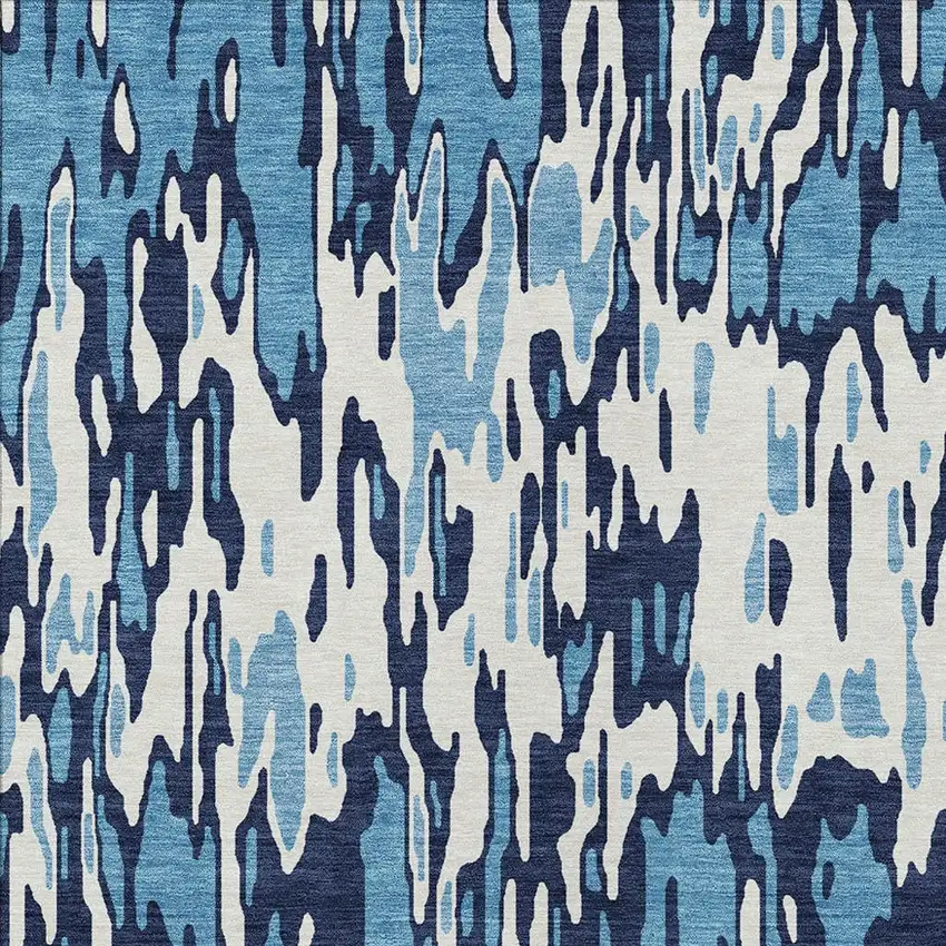 Blue Aqua And Ivory Striped Washable Indoor Outdoor Area Rug Photo 5