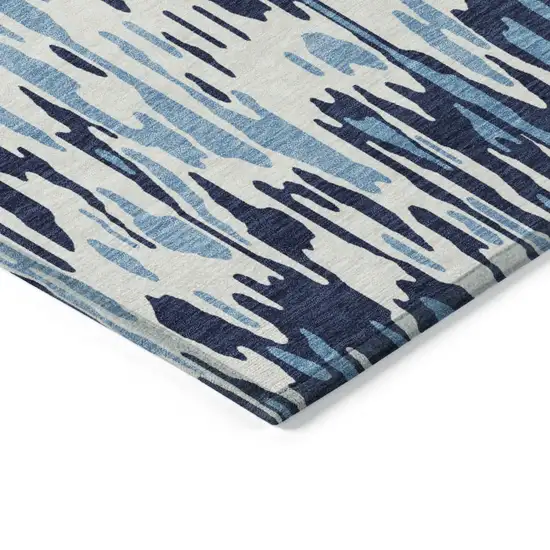 Blue Aqua And Ivory Striped Washable Indoor Outdoor Area Rug Photo 4