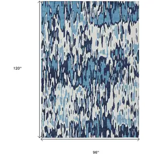 Photo of Blue Aqua And Ivory Striped Washable Indoor Outdoor Area Rug