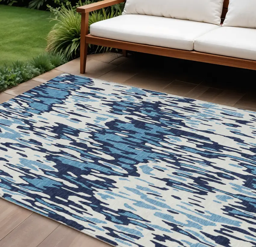 Blue Aqua And Ivory Striped Washable Indoor Outdoor Area Rug Photo 1